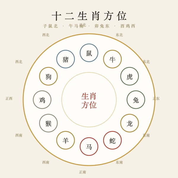 十二生肖与方位对应环形图