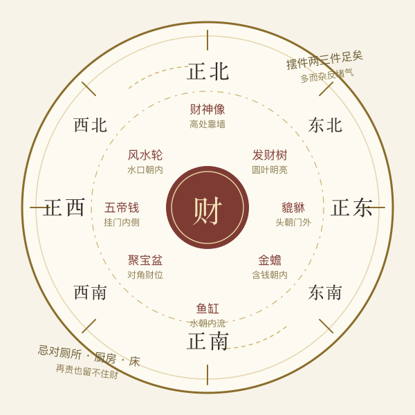 招财摆件八方位摆放宜忌罗盘图