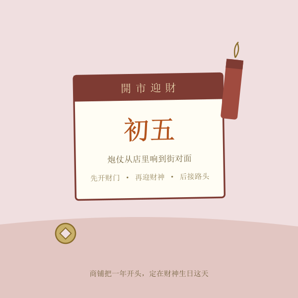 正月初五迎财神商户民俗插画
